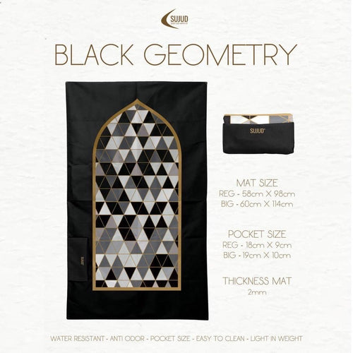 Black Geometry travel prayer mat