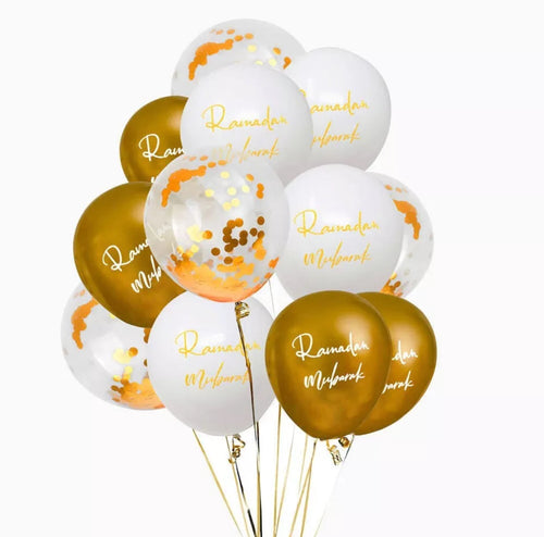 Ramadan Mubarak balloons - white & Gold