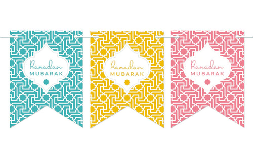 Ramadan Mubarak Bunting Geometric Pattern in Pastel Colours